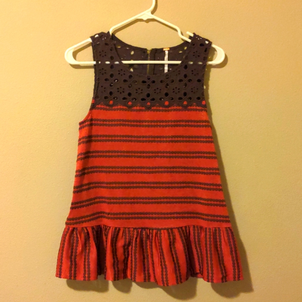 Free People Sleeveless shirt, Red and Brown, Size S